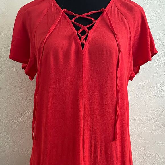 nwt Madewell Cherry Red Dress size S Lace Up V-neck Flutter Sleeves - Picture 3 of 15